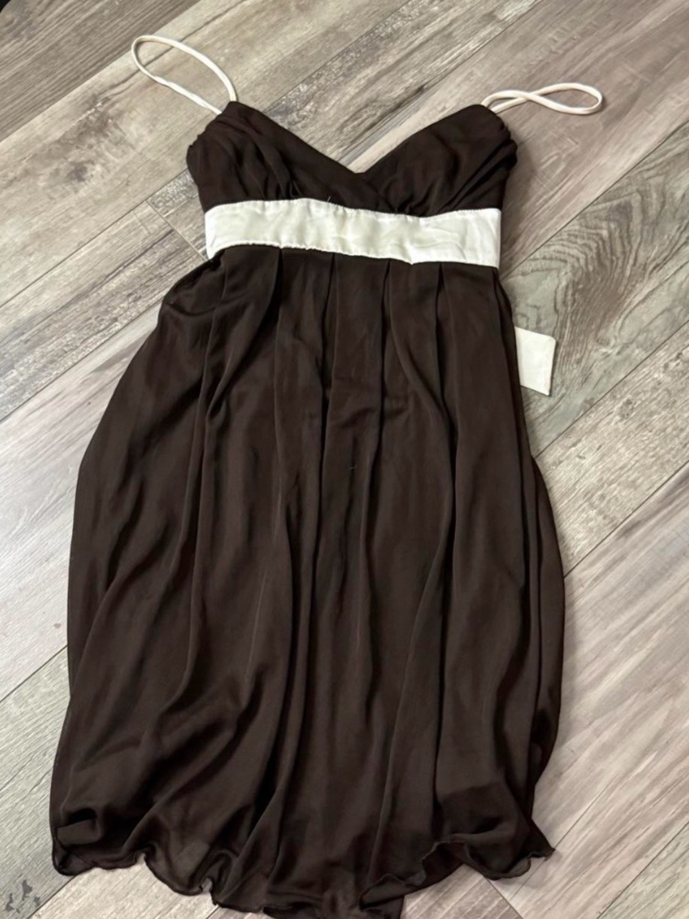 B. Smart Brown Dress with Cream Waistband